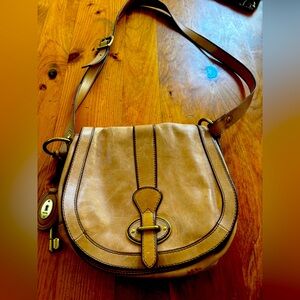 Fossil Beige Leather Crossbody Bag